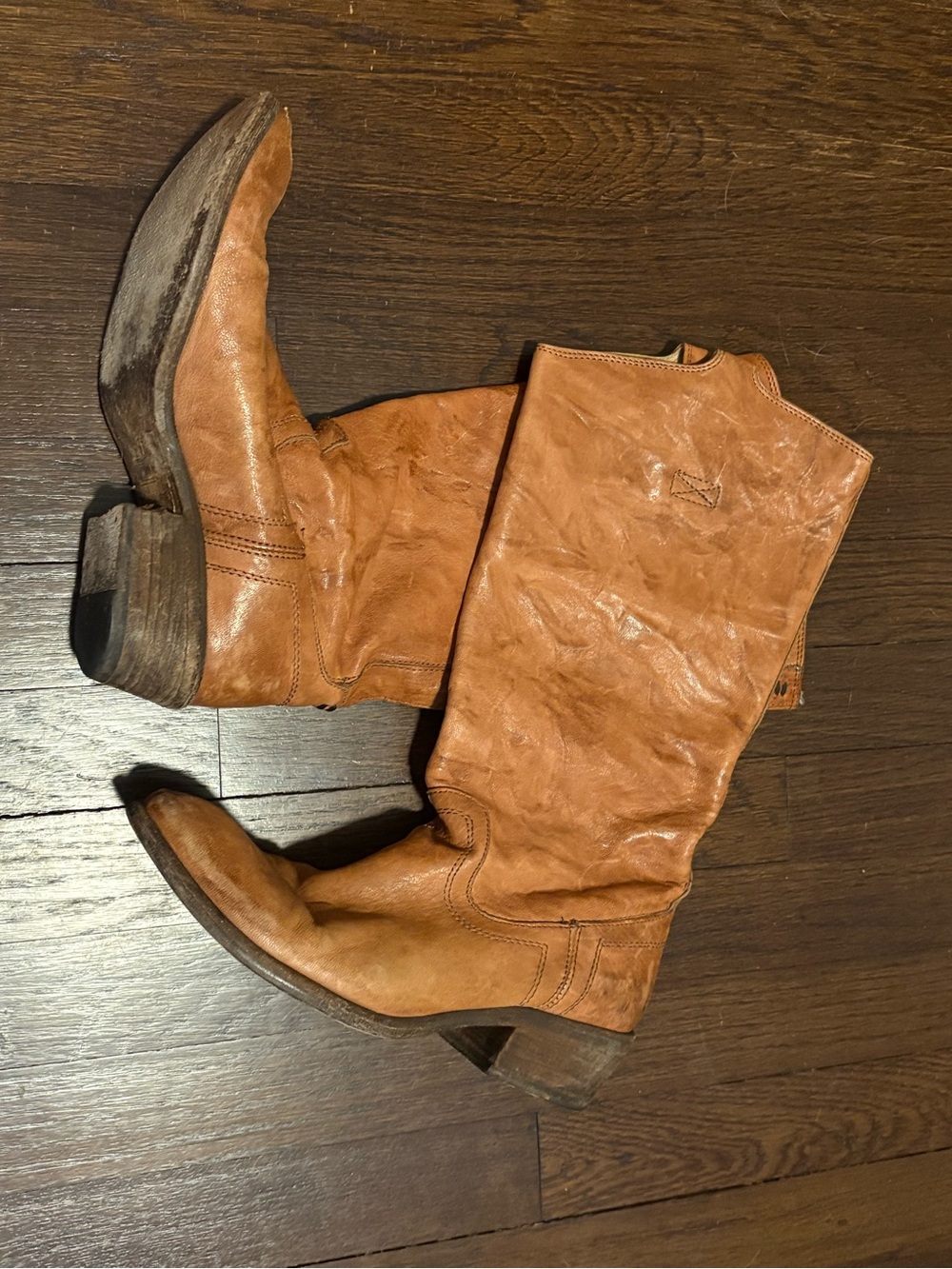 Frye Cognac Leather Mid-Calf Western Boots